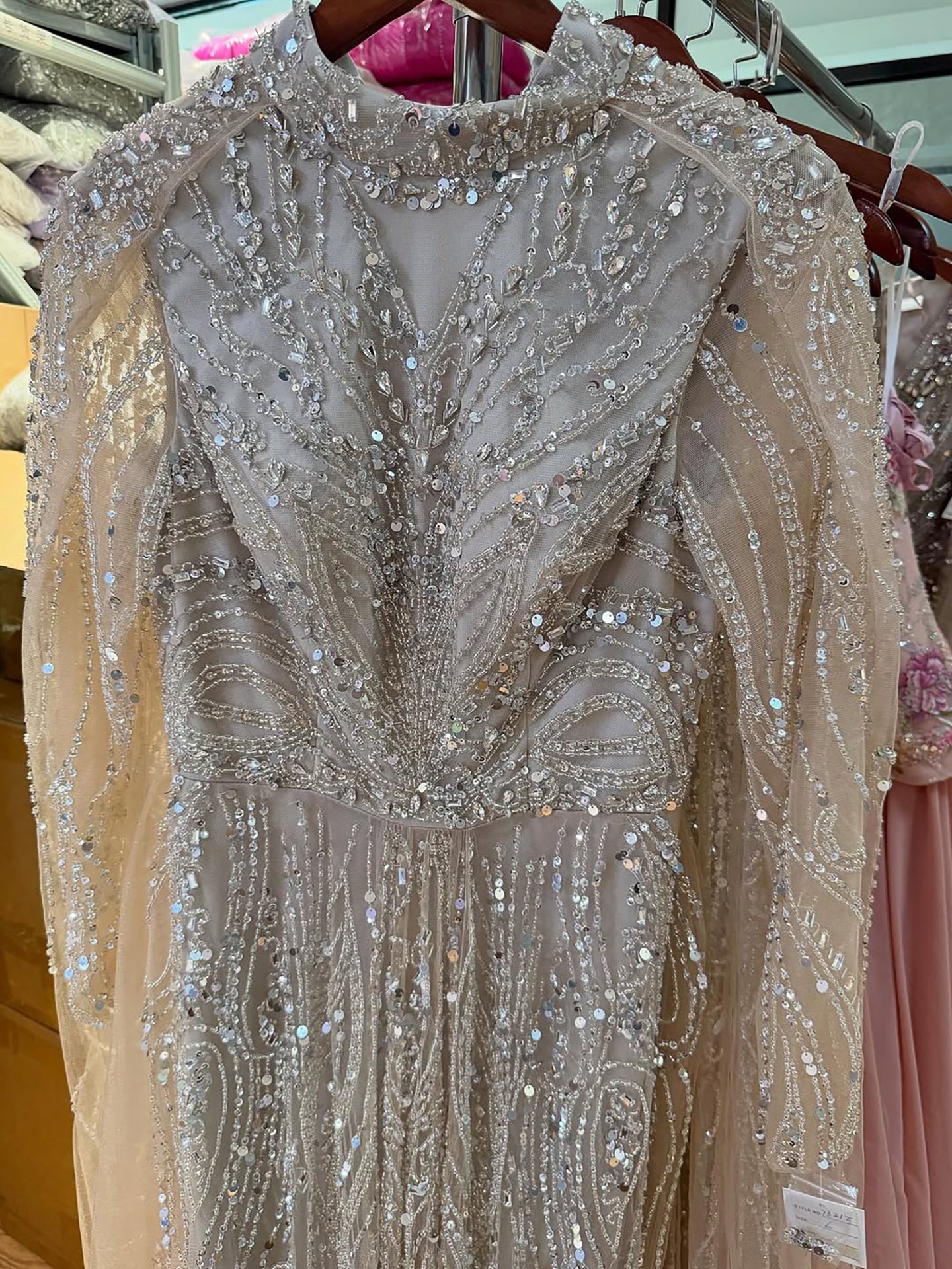 Luxury Sliver Nude Hijab Modest Muslim Beaded Mermaid Evening Dress CLA73215