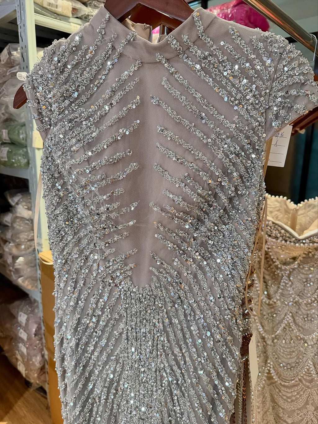 Arabic Luxury Gold Beaded Elegant Short Sleeves Mermaid Evening Dress CLA73221