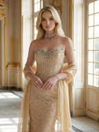Lebanon Luxury Pink Diamond Evening Dress With Shawl For Women Wedding Party CLA73225