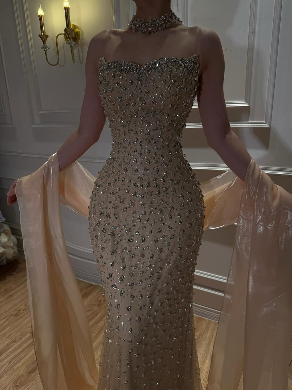 Lebanon Luxury Pink Diamond Evening Dress With Shawl For Women Wedding Party CLA73225