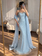 Lebanon Luxury Pink Diamond Evening Dress With Shawl For Women Wedding Party CLA73225
