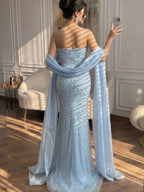 Lebanon Luxury Pink Diamond Evening Dress With Shawl For Women Wedding Party CLA73225
