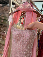 Arabic Luxury Blue Diamonds Mermaid Evening Dress WIth Cape Women Wedding Party Gown CLA73226