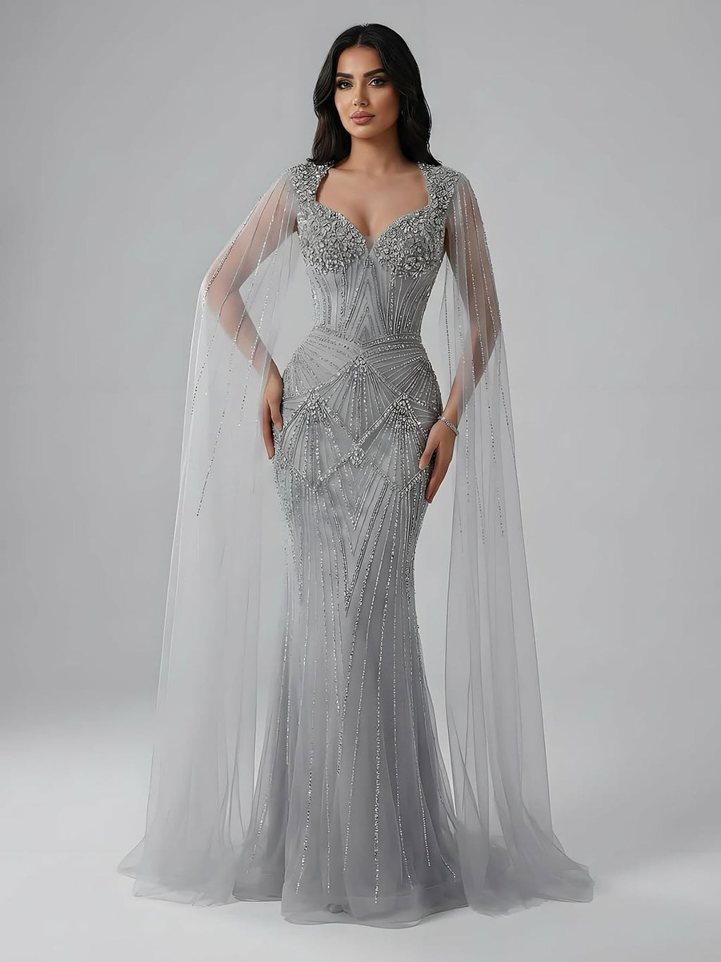 Luxury Dubai Pink Beaded Evening Dress With Cape CLA73329