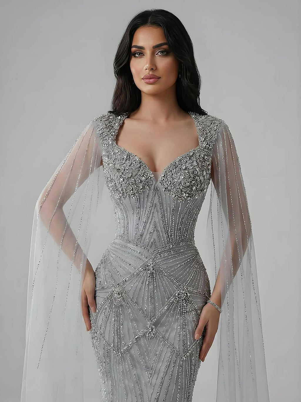 Luxury Dubai Pink Beaded Evening Dress With Cape CLA73329