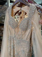 Luxury Dubai Pink Beaded Evening Dress With Cape CLA73329
