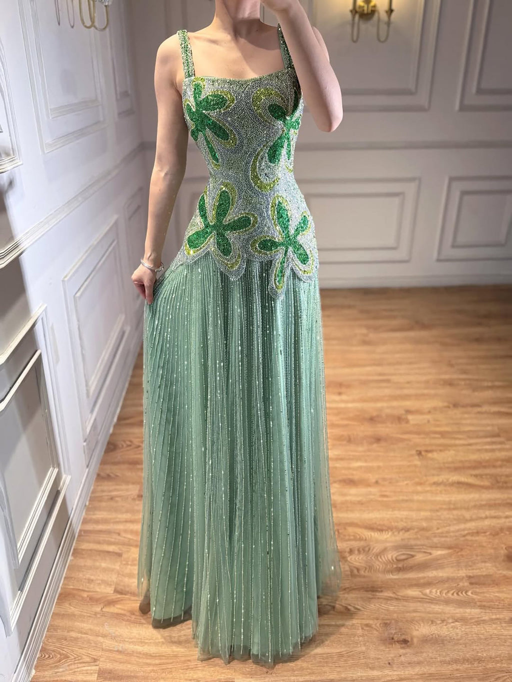 Kosovo Luxury Full Beaded A-Line Spaghetti Straps Evening Dress Women Occasion Party Gown CLA73332