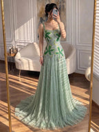 Kosovo Luxury Full Beaded A-Line Spaghetti Straps Evening Dress Women Occasion Party Gown CLA73332