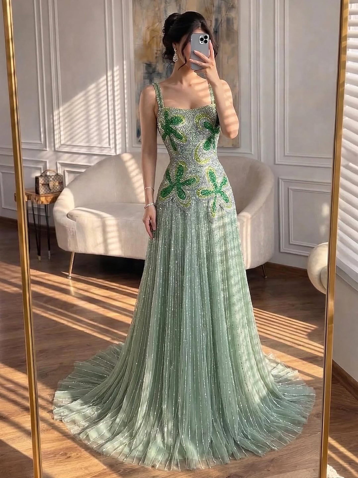Kosovo Luxury Full Beaded A-Line Spaghetti Straps Evening Dress Women Occasion Party Gown CLA73332