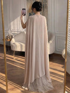Luxury Arabic Nude Beaded Strapless With Cape Corset Evening Dress CLA73343