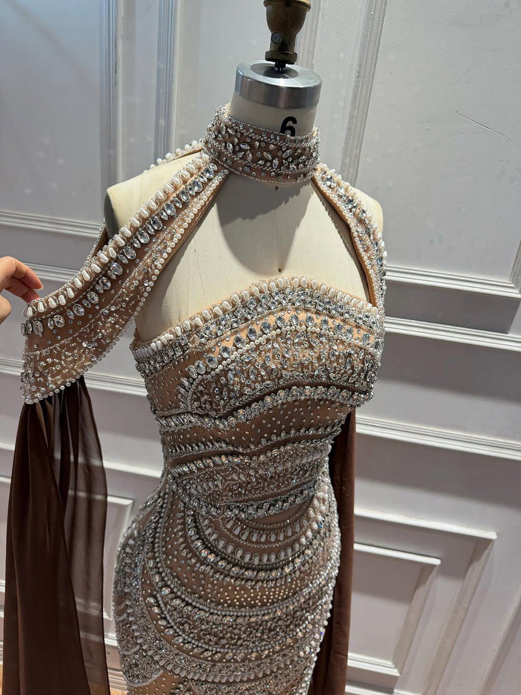Luxury Caramel Kosovo Beaded Evening Dress Cape Sleeves CLA73344
