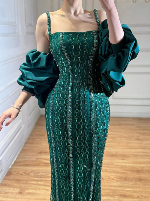 Kosovo Luxury Beaded Mermaid Evening Dress Spaghetti Straps For Women Birthday Party CLA73355