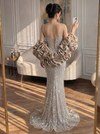 Kosovo Luxury Beaded Mermaid Evening Dress Spaghetti Straps For Women Birthday Party CLA73355