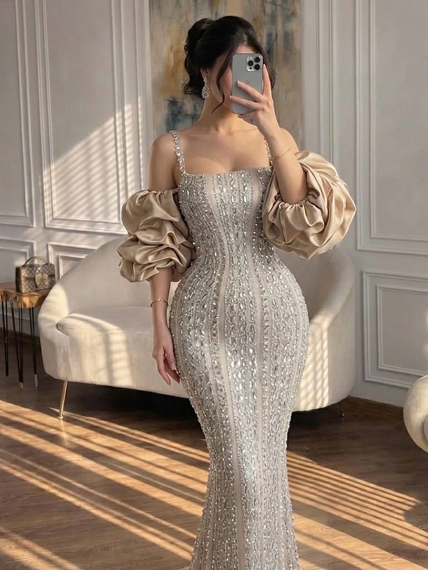 Kosovo Luxury Beaded Mermaid Evening Dress Spaghetti Straps For Women Birthday Party CLA73355