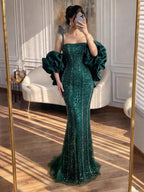 Kosovo Luxury Beaded Mermaid Evening Dress Spaghetti Straps For Women Birthday Party CLA73355