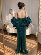 Kosovo Luxury Beaded Mermaid Evening Dress Spaghetti Straps For Women Birthday Party CLA73355