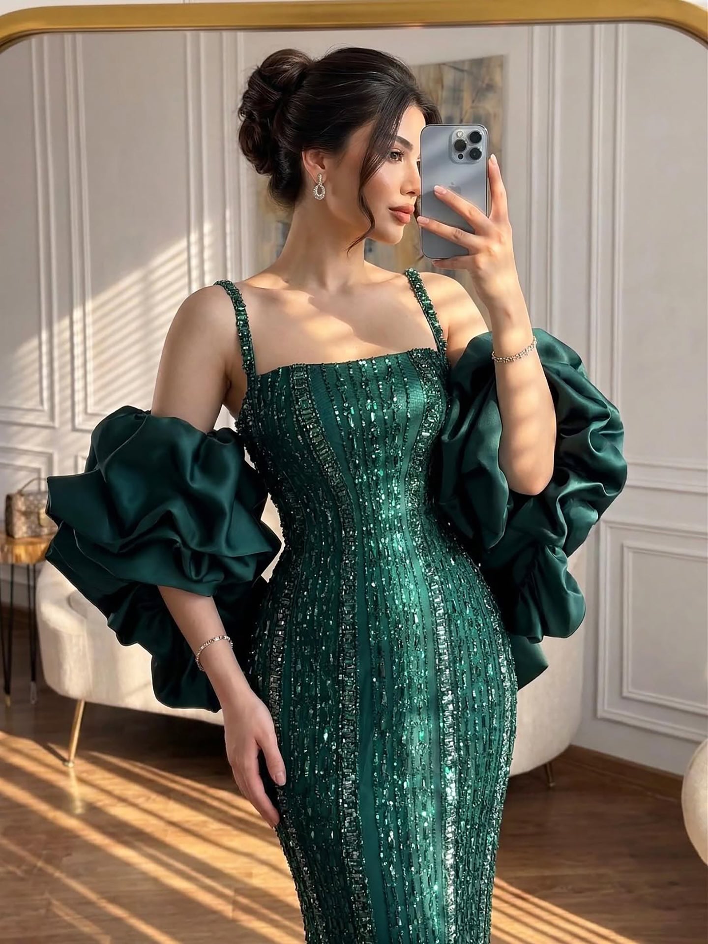 Kosovo Luxury Beaded Mermaid Evening Dress Spaghetti Straps For Women Birthday Party CLA73355