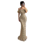 Arabic Luxury Gold Beaded Mermaid Evening Dress CLA73362