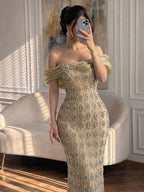 Arabic Luxury Gold Beaded Mermaid Evening Dress CLA73362