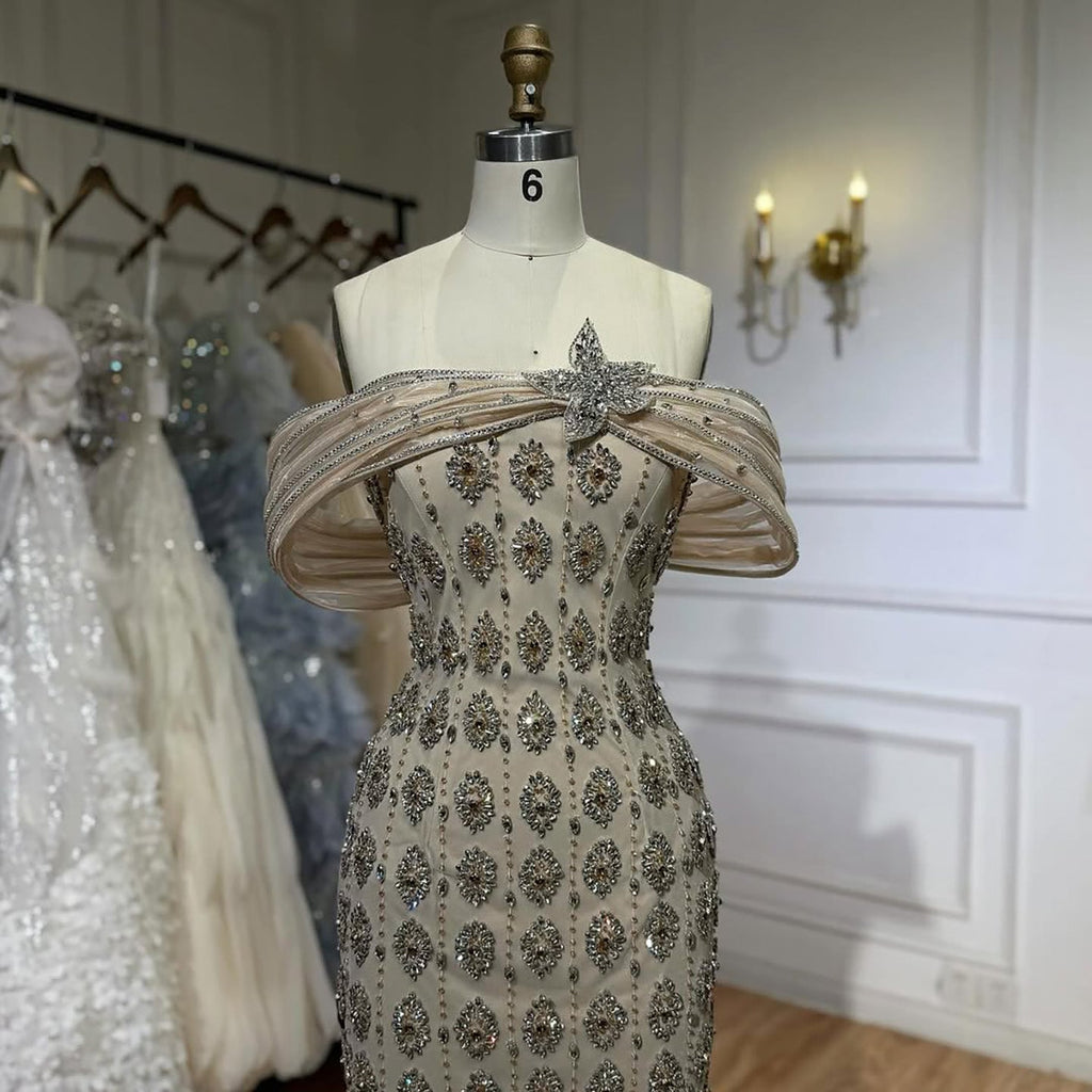 Arabic Luxury Gold Beaded Mermaid Evening Dress CLA73362