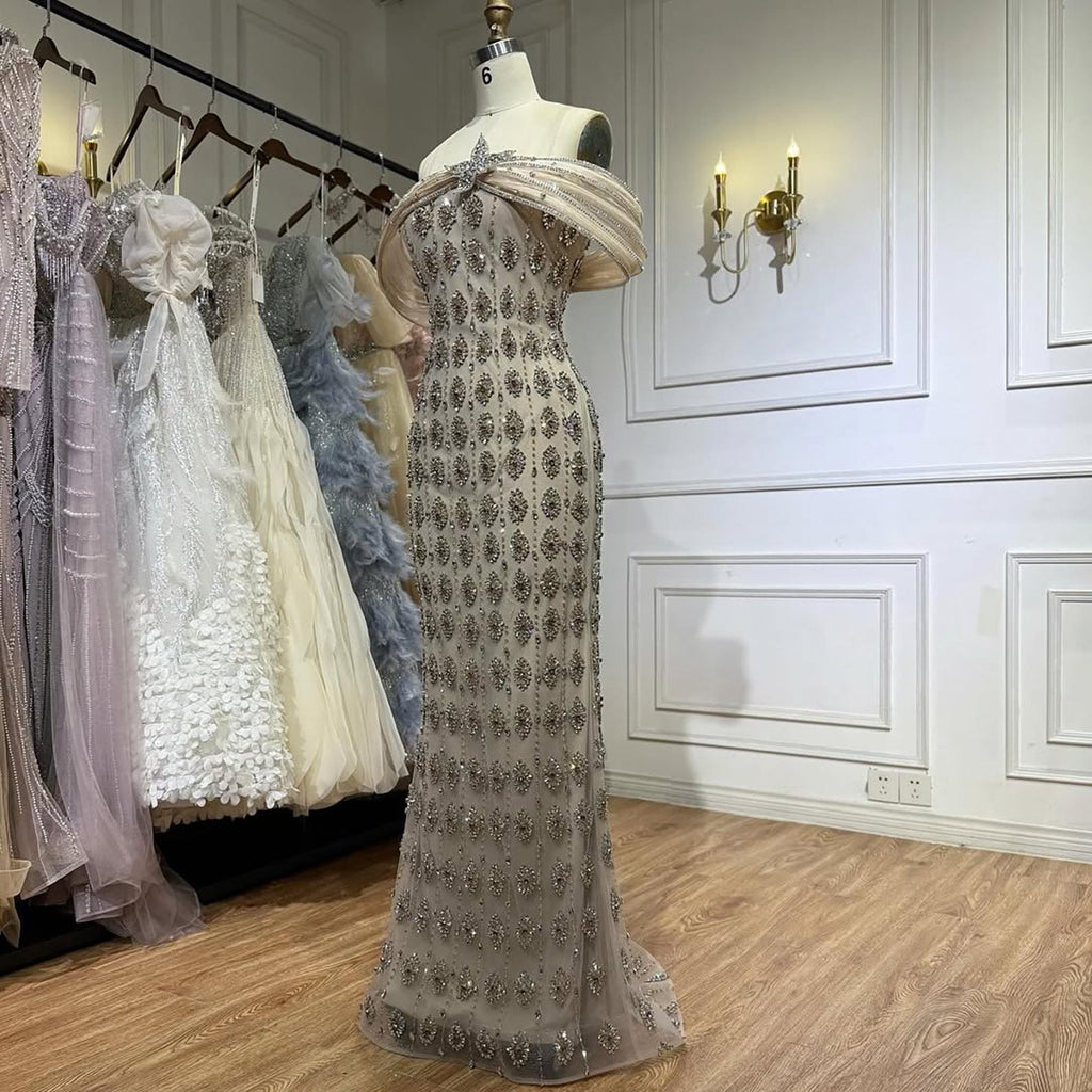 Arabic Luxury Gold Beaded Mermaid Evening Dress CLA73362