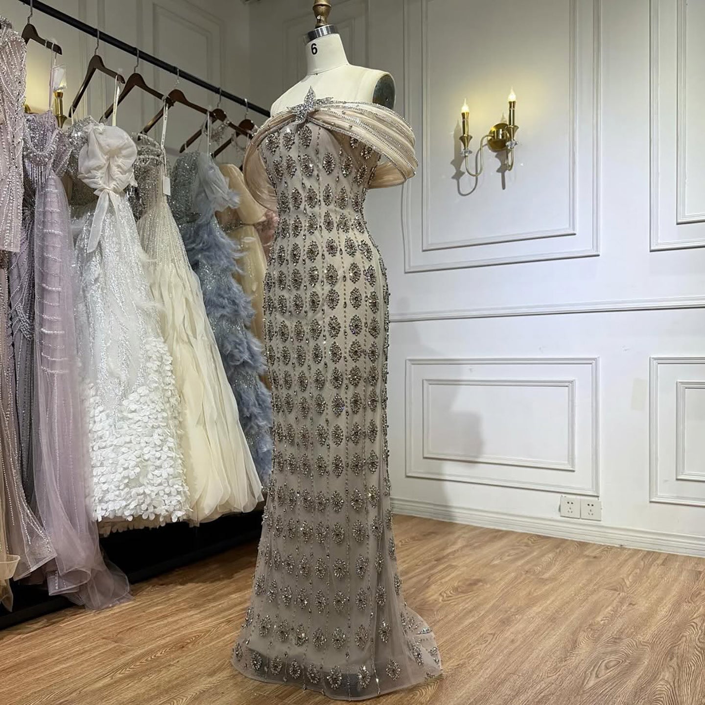 Arabic Luxury Gold Beaded Mermaid Evening Dress CLA73362