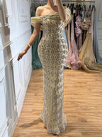 Arabic Luxury Gold Beaded Mermaid Evening Dress CLA73362