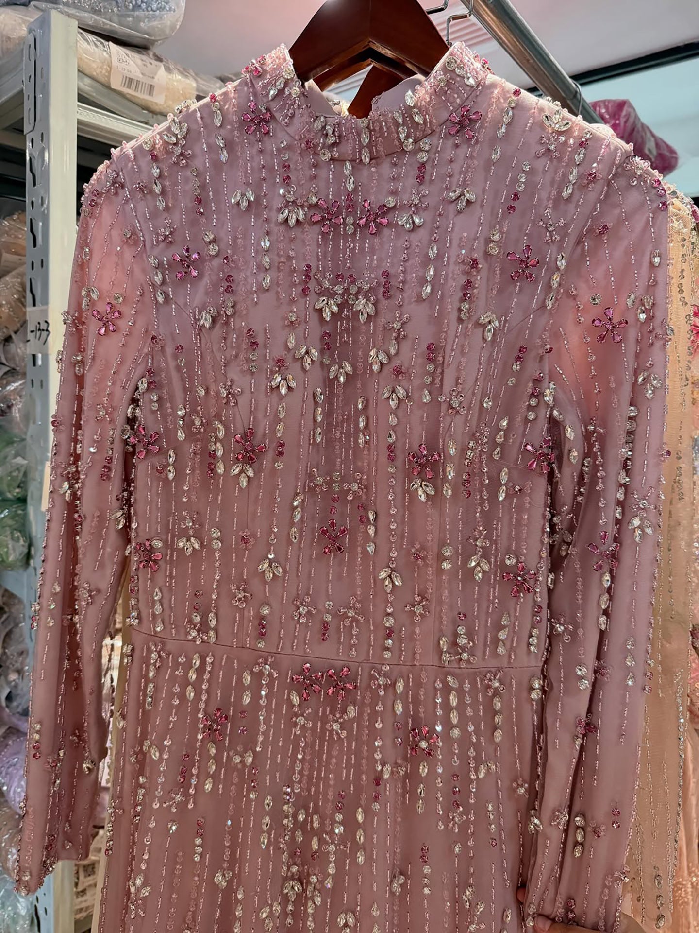 Arabic Modest Muslim Hijab Women A-Line Evening Dress Pink CLA73363