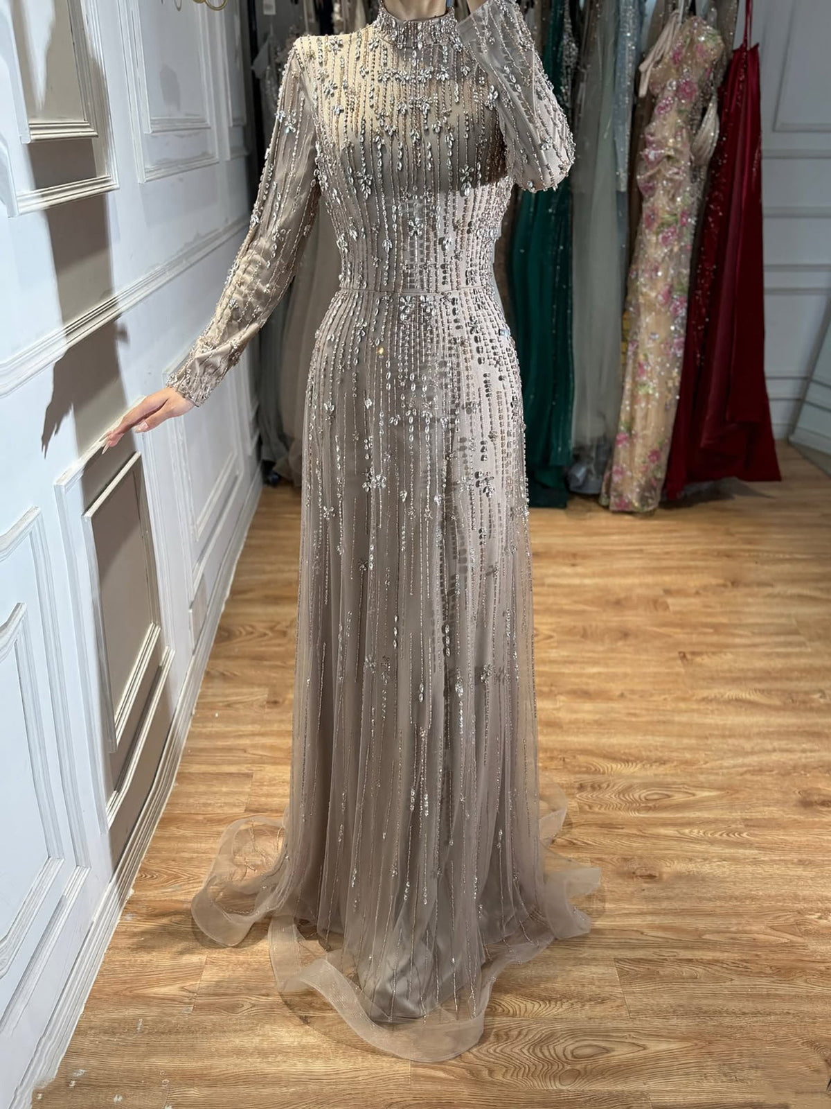 Arabic Modest Muslim Hijab Women A-Line Evening Dress Pink CLA73363