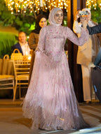 Arabic Modest Muslim Hijab Women A-Line Evening Dress Pink CLA73363
