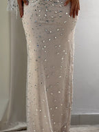 Luxury Sliver Nude Crystal Beaded One Shoulder Mermaid Evening Dress LA73364