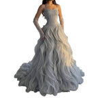 Luxury Gray Beaded Mermaid Corset Tulle Evening Dress With Gloves CLA73368A