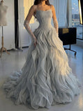 Luxury Gray Beaded Mermaid Corset Tulle Evening Dress With Gloves CLA73368A