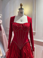 Elegant Wine Red Beaded Corset Ruffle A Line Dress LA73368E