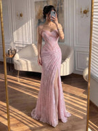 Luxury Pink Saudi Arabic Lace Embroidery Evening Dress CLA73373