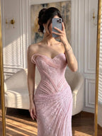 Luxury Pink Saudi Arabic Lace Embroidery Evening Dress CLA73373