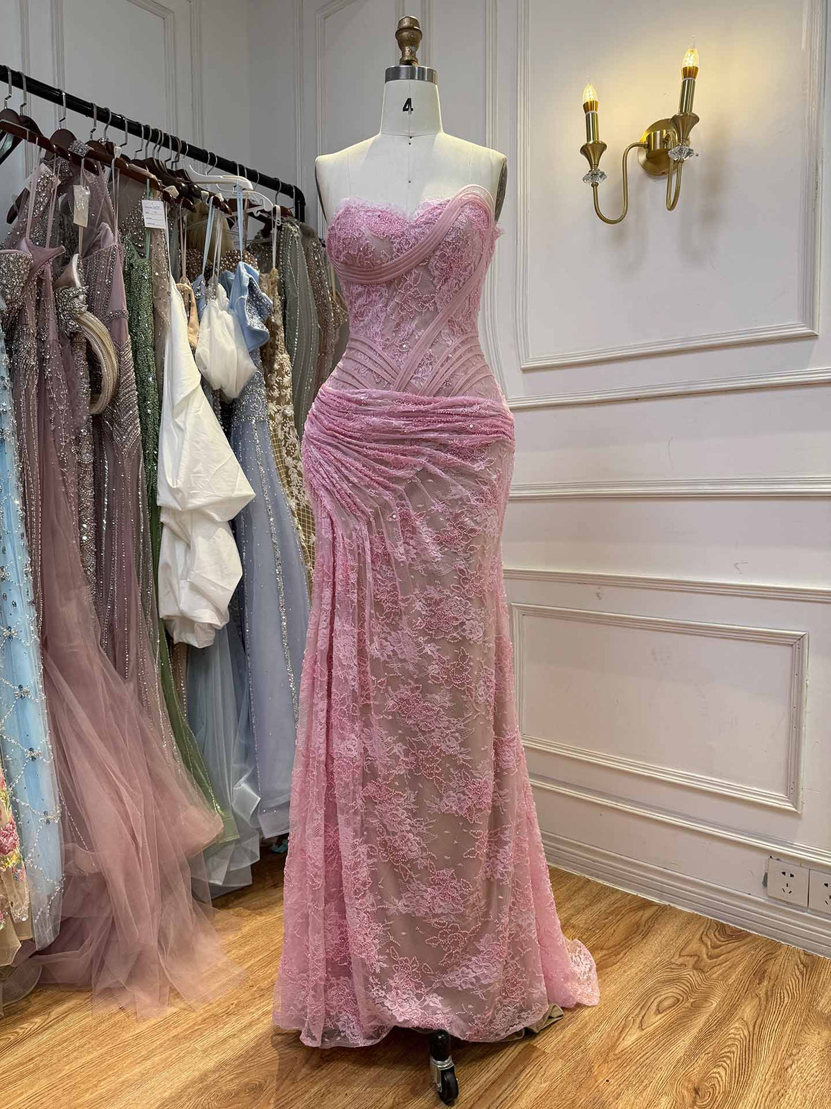 Arabic Simple Style Elegant Lace Mermaid Strapless With Silt Evening Dress CLA73373A