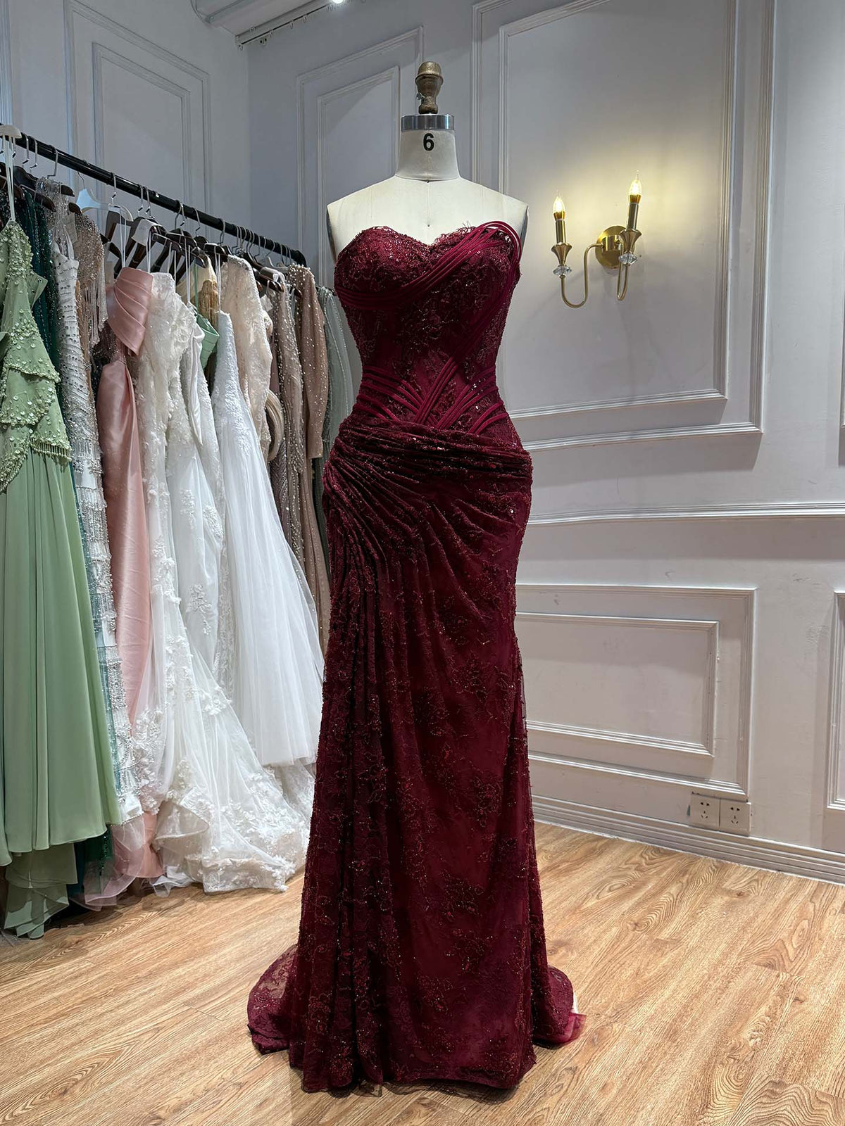 Arabic Simple Style Elegant Lace Mermaid Strapless With Silt Evening Dress CLA73373A