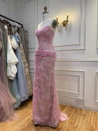 Arabic Simple Style Elegant Lace Mermaid Strapless With Silt Evening Dress CLA73373A