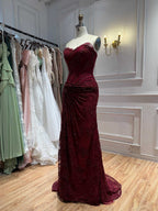 Arabic Simple Style Elegant Lace Mermaid Strapless With Silt Evening Dress CLA73373A