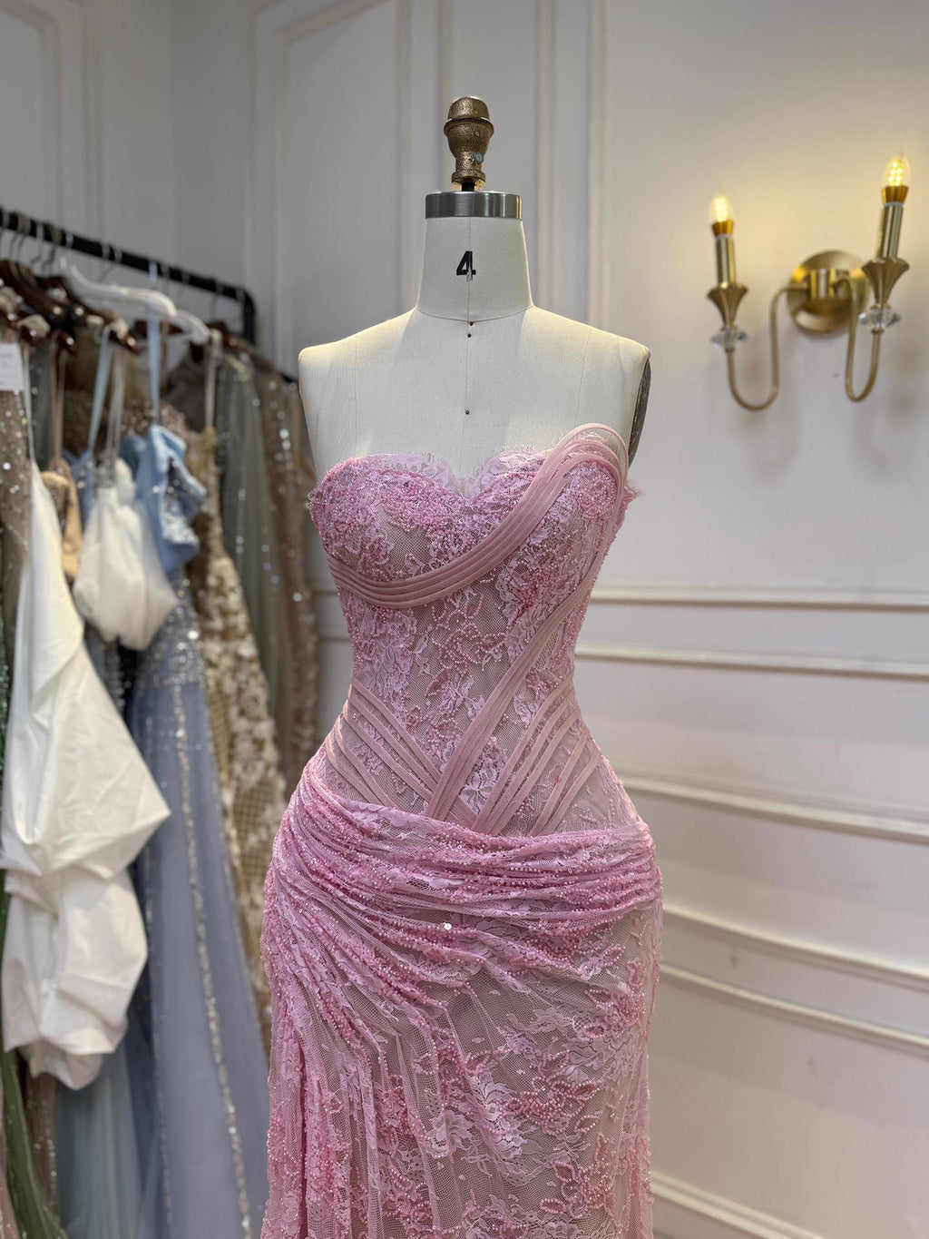 Arabic Simple Style Elegant Lace Mermaid Strapless With Silt Evening Dress CLA73373A