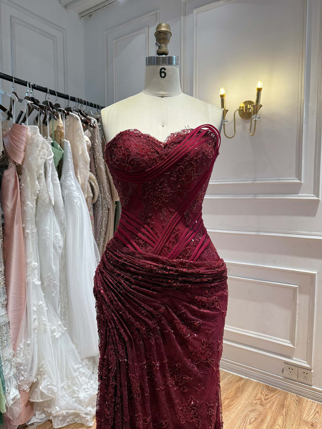 Arabic Simple Style Elegant Lace Mermaid Strapless With Silt Evening Dress CLA73373A
