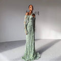 Luxury Sage Green Beaded 3D Floral Lace Evening Dress LA73384