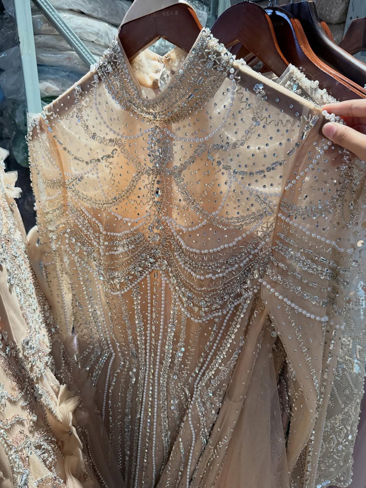 Luxury Nude High Neck Beaded Mermaid Evening Dress with Overskirt CLA73391A