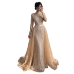 Luxury Nude High Neck Beaded Mermaid Evening Dress with Overskirt CLA73391A