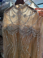 Luxury Nude Crystal Beaded Long Sleeves Mermaid Dress LA73391B