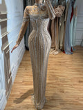 Luxury Nude Crystal Beaded Long Sleeves Mermaid Dress LA73391B