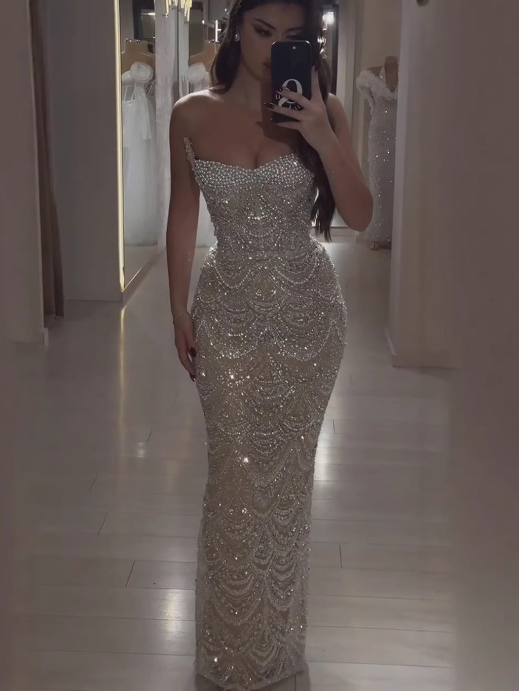 Luxury Nude Pearl Beaded Mermaid Evening Dress LA73395
