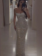 Luxury Nude Pearl Beaded Mermaid Evening Dress LA73395