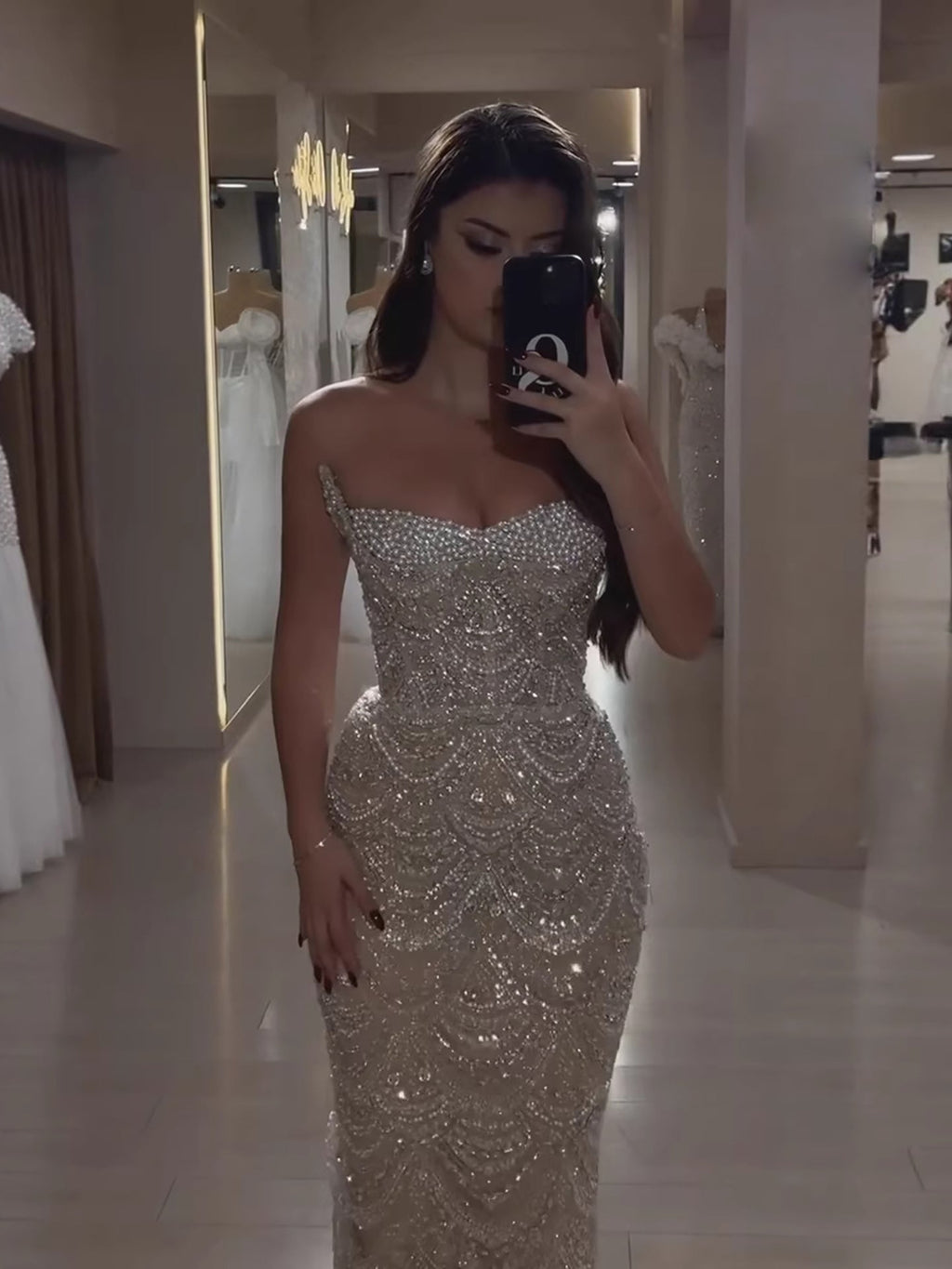 Luxury Nude Pearl Beaded Mermaid Evening Dress LA73395